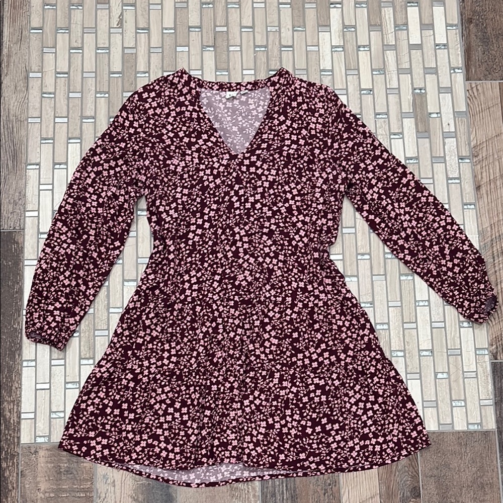 GAP Burgundy and Pink Long Sleeve Dress